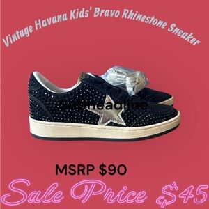 NIB Vintage Havana Kids Bravo Black Rhinestone Sneakers Star Youth Size 4